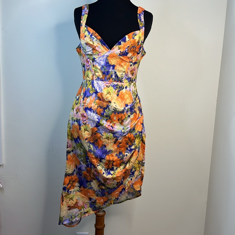 CIDER ASYMMETRIC HEM FLORAL MIDI DRESS S - Picture 2 of 10
